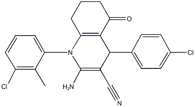 2-amino-1-(3-chloro-2-methylphenyl)-4-(4-chlorophenyl)-5-oxo-1,4,5,6,7,8-hexahydro-3-quinolinecarbonitrile 化学構造式