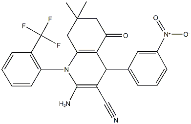 2-amino-4-{3-nitrophenyl}-7,7-dimethyl-5-oxo-1-[2-(trifluoromethyl)phenyl]-1,4,5,6,7,8-hexahydro-3-quinolinecarbonitrile Structure