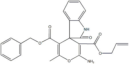 3'-allyl 5'-benzyl 2'-amino-6'-methyl-1,3-dihydro-2-oxospiro[2H-indole-3,4'-(4'H)-pyran]-3',5'-dicarboxylate Structure