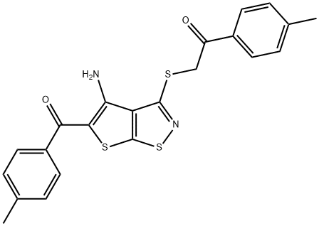 2-{[4-amino-5-(4-methylbenzoyl)thieno[3,2-d]isothiazol-3-yl]sulfanyl}-1-(4-methylphenyl)ethanone Struktur
