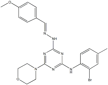 4-methoxybenzaldehyde [4-(2-bromo-4-methylanilino)-6-(4-morpholinyl)-1,3,5-triazin-2-yl]hydrazone Struktur