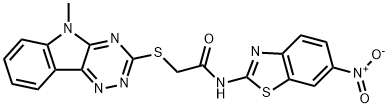 N-{6-nitro-1,3-benzothiazol-2-yl}-2-[(5-methyl-5H-[1,2,4]triazino[5,6-b]indol-3-yl)sulfanyl]acetamide Struktur