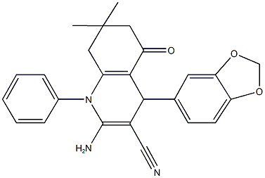 2-amino-4-(1,3-benzodioxol-5-yl)-7,7-dimethyl-5-oxo-1-phenyl-1,4,5,6,7,8-hexahydro-3-quinolinecarbonitrile|