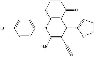 2-amino-1-(4-chlorophenyl)-5-oxo-4-(2-thienyl)-1,4,5,6,7,8-hexahydro-3-quinolinecarbonitrile Struktur