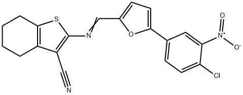2-{[(5-{4-chloro-3-nitrophenyl}-2-furyl)methylene]amino}-4,5,6,7-tetrahydro-1-benzothiophene-3-carbonitrile Structure