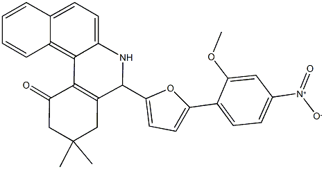 5-(5-{4-nitro-2-methoxyphenyl}-2-furyl)-3,3-dimethyl-3,4,5,6-tetrahydrobenzo[a]phenanthridin-1(2H)-one Structure