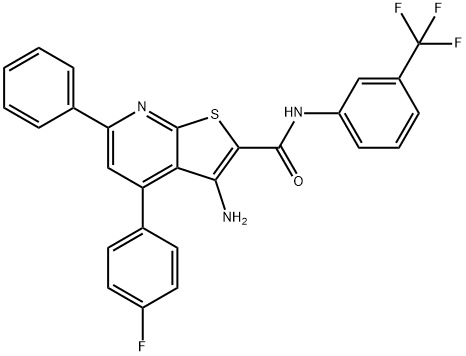 3-amino-4-(4-fluorophenyl)-6-phenyl-N-[3-(trifluoromethyl)phenyl]thieno[2,3-b]pyridine-2-carboxamide Struktur