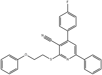 4-(4-fluorophenyl)-2-[(2-phenoxyethyl)sulfanyl]-6-phenylnicotinonitrile Struktur