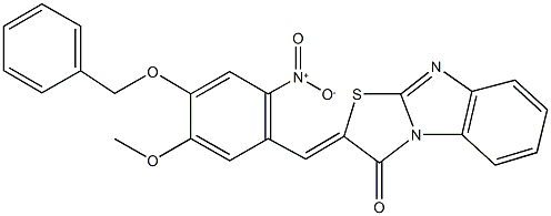 2-{4-(benzyloxy)-2-nitro-5-methoxybenzylidene}[1,3]thiazolo[3,2-a]benzimidazol-3(2H)-one Struktur