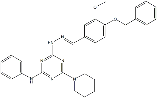 4-(benzyloxy)-3-methoxybenzaldehyde [4-anilino-6-(1-piperidinyl)-1,3,5-triazin-2-yl]hydrazone 化学構造式