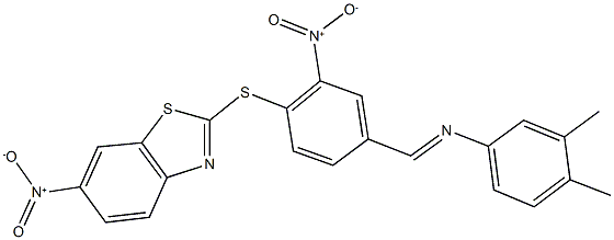 2-({4-{[(3,4-dimethylphenyl)imino]methyl}-2-nitrophenyl}sulfanyl)-6-nitro-1,3-benzothiazole,311766-15-1,结构式