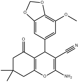 2-amino-4-(7-methoxy-1,3-benzodioxol-5-yl)-7,7-dimethyl-5-oxo-5,6,7,8-tetrahydro-4H-chromene-3-carbonitrile Structure