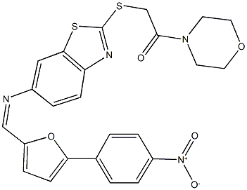 6-{[(5-{4-nitrophenyl}-2-furyl)methylene]amino}-2-{[2-(4-morpholinyl)-2-oxoethyl]sulfanyl}-1,3-benzothiazole Structure
