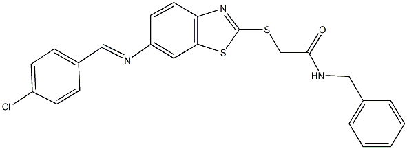 N-benzyl-2-({6-[(4-chlorobenzylidene)amino]-1,3-benzothiazol-2-yl}sulfanyl)acetamide Structure