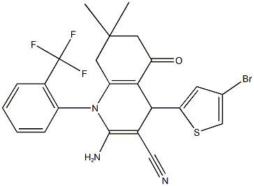 2-amino-4-(4-bromo-2-thienyl)-7,7-dimethyl-5-oxo-1-[2-(trifluoromethyl)phenyl]-1,4,5,6,7,8-hexahydro-3-quinolinecarbonitrile 化学構造式