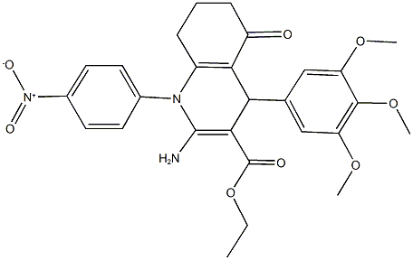 ethyl 2-amino-1-{4-nitrophenyl}-5-oxo-4-(3,4,5-trimethoxyphenyl)-1,4,5,6,7,8-hexahydro-3-quinolinecarboxylate Struktur