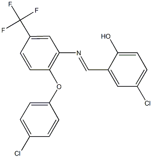 4-chloro-2-({[2-(4-chlorophenoxy)-5-(trifluoromethyl)phenyl]imino}methyl)phenol 化学構造式