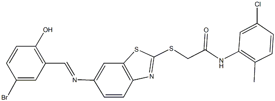 2-({6-[(5-bromo-2-hydroxybenzylidene)amino]-1,3-benzothiazol-2-yl}sulfanyl)-N-(5-chloro-2-methylphenyl)acetamide Structure