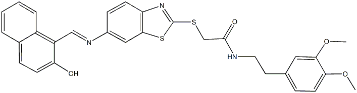N-[2-(3,4-dimethoxyphenyl)ethyl]-2-[(6-{[(2-hydroxy-1-naphthyl)methylene]amino}-1,3-benzothiazol-2-yl)sulfanyl]acetamide Structure