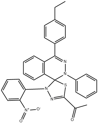 1-[4-(4-ethylphenyl)-4'-(2-nitrophenyl)-2-phenyl-1,2,4',5'-tetrahydrospiro(phthalazine-1,5'-[1,3,4]-thiadiazole)-2'-yl]ethanone,311782-43-1,结构式