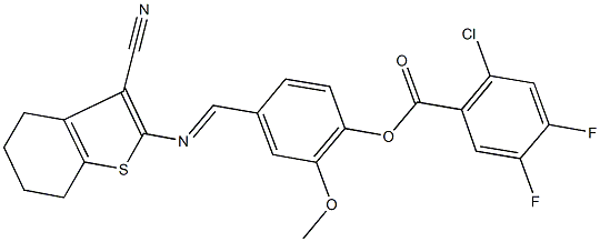 4-{[(3-cyano-4,5,6,7-tetrahydro-1-benzothien-2-yl)imino]methyl}-2-methoxyphenyl 2-chloro-4,5-difluorobenzoate Structure