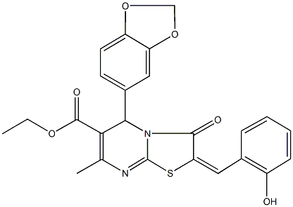 ethyl 5-(1,3-benzodioxol-5-yl)-2-(2-hydroxybenzylidene)-7-methyl-3-oxo-2,3-dihydro-5H-[1,3]thiazolo[3,2-a]pyrimidine-6-carboxylate Structure