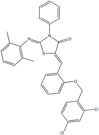 5-{2-[(2,4-dichlorobenzyl)oxy]benzylidene}-2-[(2,6-dimethylphenyl)imino]-3-phenyl-1,3-thiazolidin-4-one Structure