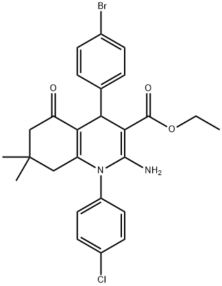 ethyl 2-amino-4-(4-bromophenyl)-1-(4-chlorophenyl)-7,7-dimethyl-5-oxo-1,4,5,6,7,8-hexahydro-3-quinolinecarboxylate Structure