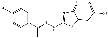 (2-{[1-(4-chlorophenyl)ethylidene]hydrazono}-4-oxo-1,3-thiazolidin-5-yl)acetic acid Structure