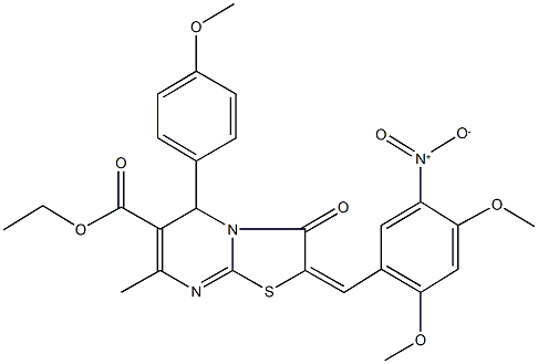 ethyl 2-{5-nitro-2,4-dimethoxybenzylidene}-5-(4-methoxyphenyl)-7-methyl-3-oxo-2,3-dihydro-5H-[1,3]thiazolo[3,2-a]pyrimidine-6-carboxylate Struktur