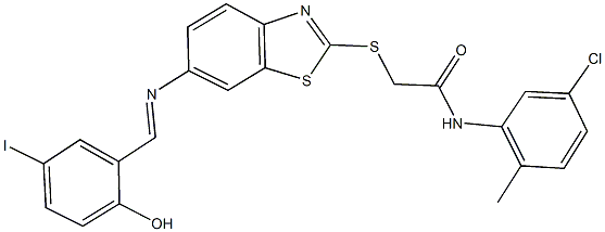 N-(5-chloro-2-methylphenyl)-2-({6-[(2-hydroxy-5-iodobenzylidene)amino]-1,3-benzothiazol-2-yl}sulfanyl)acetamide,311786-23-9,结构式