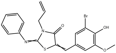 3-allyl-5-(3-bromo-4-hydroxy-5-methoxybenzylidene)-2-(phenylimino)-1,3-thiazolidin-4-one 化学構造式