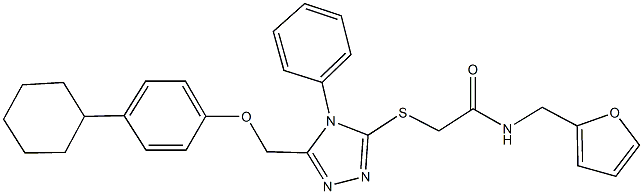 2-({5-[(4-cyclohexylphenoxy)methyl]-4-phenyl-4H-1,2,4-triazol-3-yl}sulfanyl)-N-(2-furylmethyl)acetamide 化学構造式