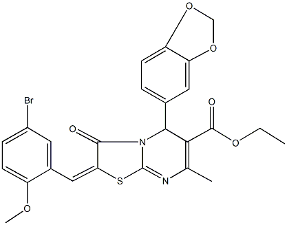 ethyl 5-(1,3-benzodioxol-5-yl)-2-(5-bromo-2-methoxybenzylidene)-7-methyl-3-oxo-2,3-dihydro-5H-[1,3]thiazolo[3,2-a]pyrimidine-6-carboxylate Struktur