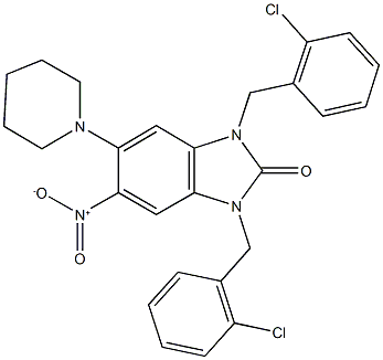 1,3-bis(2-chlorobenzyl)-5-nitro-6-(1-piperidinyl)-1,3-dihydro-2H-benzimidazol-2-one 结构式