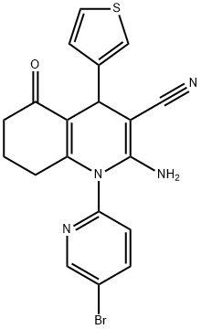 2-amino-1-(5-bromo-2-pyridinyl)-5-oxo-4-(3-thienyl)-1,4,5,6,7,8-hexahydro-3-quinolinecarbonitrile 结构式