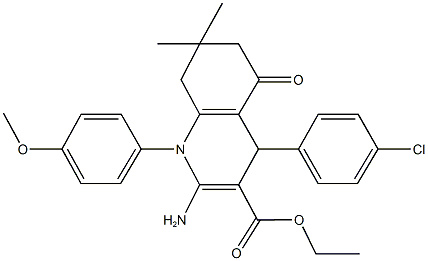 ethyl 2-amino-4-(4-chlorophenyl)-1-(4-methoxyphenyl)-7,7-dimethyl-5-oxo-1,4,5,6,7,8-hexahydro-3-quinolinecarboxylate 化学構造式