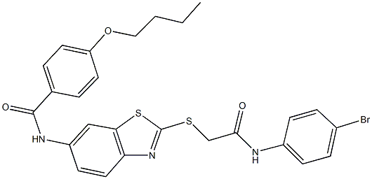 N-(2-{[2-(4-bromoanilino)-2-oxoethyl]sulfanyl}-1,3-benzothiazol-6-yl)-4-butoxybenzamide Structure