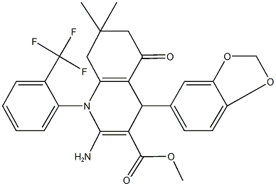 methyl 2-amino-4-(1,3-benzodioxol-5-yl)-7,7-dimethyl-5-oxo-1-[2-(trifluoromethyl)phenyl]-1,4,5,6,7,8-hexahydro-3-quinolinecarboxylate Structure