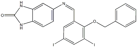 5-{[2-(benzyloxy)-3,5-diiodobenzylidene]amino}-1,3-dihydro-2H-benzimidazol-2-one Structure