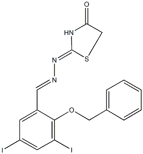 2-(benzyloxy)-3,5-diiodobenzaldehyde (4-oxo-1,3-thiazolidin-2-ylidene)hydrazone 结构式