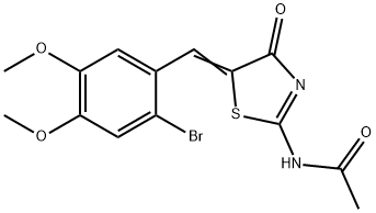 N-[5-(2-bromo-4,5-dimethoxybenzylidene)-4-oxo-1,3-thiazolidin-2-ylidene]acetamide Struktur