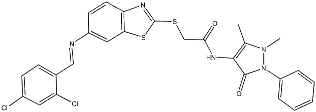 2-({6-[(2,4-dichlorobenzylidene)amino]-1,3-benzothiazol-2-yl}sulfanyl)-N-(1,5-dimethyl-3-oxo-2-phenyl-2,3-dihydro-1H-pyrazol-4-yl)acetamide Structure