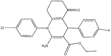 ethyl 2-amino-1-(4-chlorophenyl)-4-(4-fluorophenyl)-5-oxo-1,4,5,6,7,8-hexahydro-3-quinolinecarboxylate 化学構造式