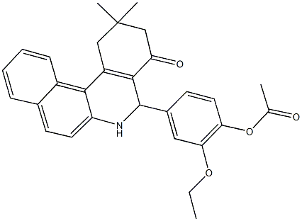 4-(2,2-dimethyl-4-oxo-1,2,3,4,5,6-hexahydrobenzo[a]phenanthridin-5-yl)-2-ethoxyphenyl acetate 化学構造式