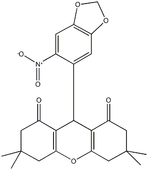 9-{6-nitro-1,3-benzodioxol-5-yl}-3,3,6,6-tetramethyl-3,4,5,6,7,9-hexahydro-1H-xanthene-1,8(2H)-dione Struktur