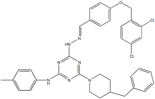 4-[(2,4-dichlorobenzyl)oxy]benzaldehyde [4-(4-benzyl-1-piperidinyl)-6-(4-toluidino)-1,3,5-triazin-2-yl]hydrazone Struktur