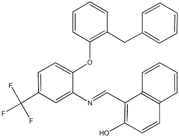 1-({[2-(2-benzylphenoxy)-5-(trifluoromethyl)phenyl]imino}methyl)-2-naphthol Struktur