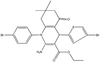 ethyl 2-amino-1-(4-bromophenyl)-4-(4-bromo-2-thienyl)-7,7-dimethyl-5-oxo-1,4,5,6,7,8-hexahydro-3-quinolinecarboxylate 化学構造式
