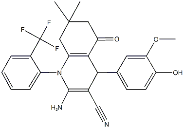 2-amino-4-(4-hydroxy-3-methoxyphenyl)-7,7-dimethyl-5-oxo-1-[2-(trifluoromethyl)phenyl]-1,4,5,6,7,8-hexahydro-3-quinolinecarbonitrile Structure